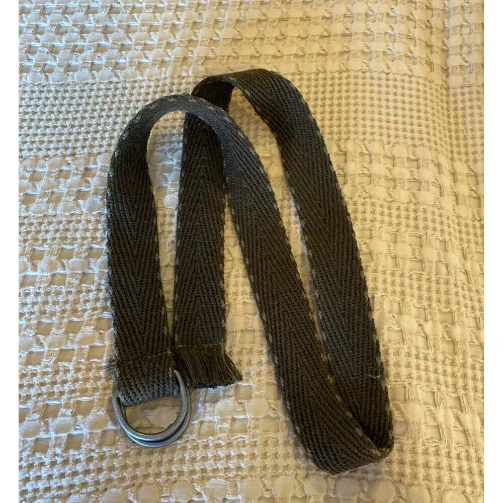 Herringbone Metal D Ring  Belt Dark‎ Green 46 Inch Woven Webbing Casual